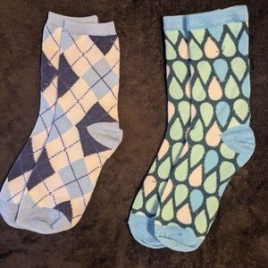 Cute Argyle And Geometrics Patterned Blue Socks